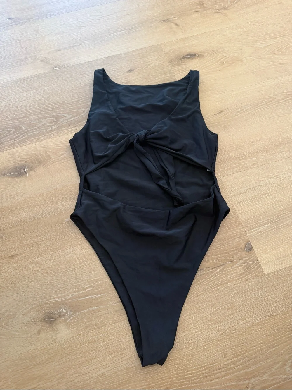Black One-Piece Swimsuit with Front Tie